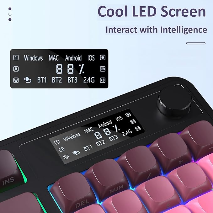 AULA S99 Pro Keyboard, Wireless Keyboards with Media Knob Custom RGB Backlit, 3-Modes BT/2.4G/USB-C Membrane Gaming Creamy Keyboard for Windows/MAC/PC Gamer - Black Pink