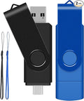 AreTop 4GB USB C Thumb Drive Dual USB 2.0 Flash Drive 4GB USB Drive Swivel Design 2-in-1 Portable Type-C Memory Stick for Android Smartphone, Computers, MacBook, Tablets, PC, 2 Pack (Black, Blue)
