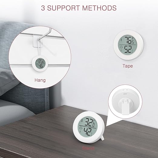 LOFICOPER Mini Digital Thermometer Hygrometer, Wireless Temperature and Humidity Sensor, Indoor Temperature Humidity Gauge with ℃/℉ Switch, Comfort Indicator, for Home, Office, Greenhouse, 2 PCS