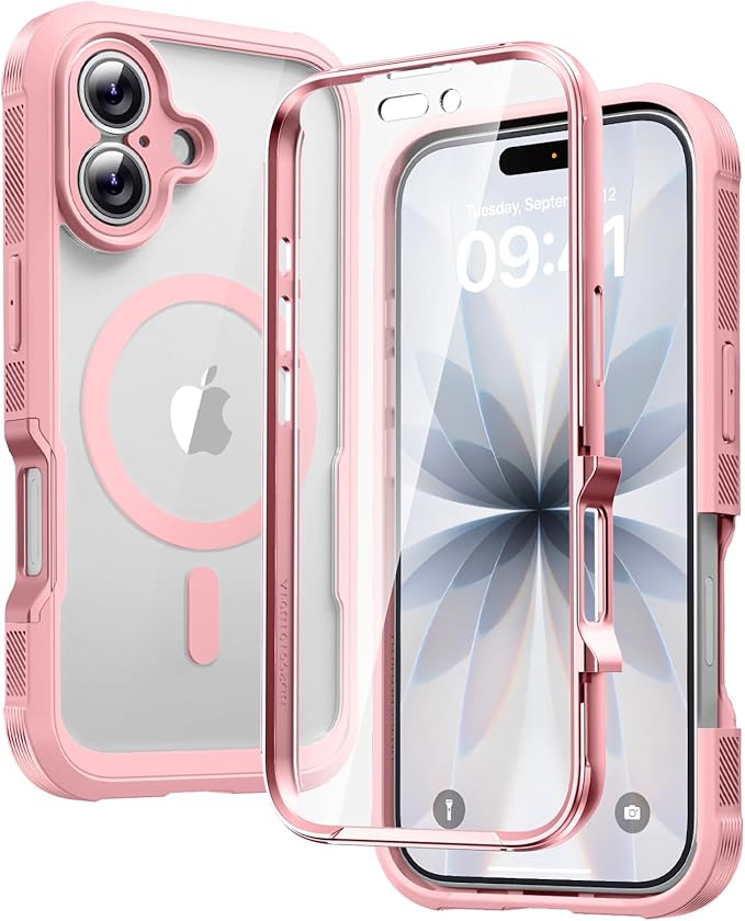 Diaclara Magnetic Designed for iPhone 17 Case Full Body Bumper,[Compatible with MagSafe] Military Drop Proof Cover with Built-in Touch Sensitive Anti-Scratch Screen Protector,Pink