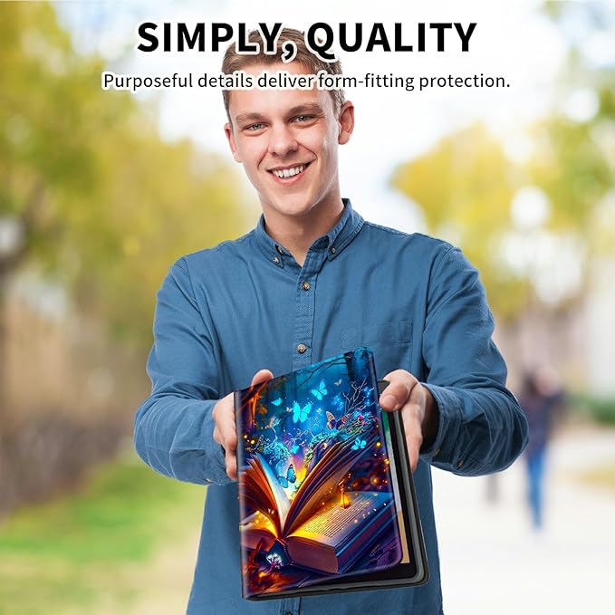 for Amazon Kindle Fire HD 8 (8th/7th/6th Generation, 2018/2017/2016 Release) 8" Tablet Case, Slim Kickstand Stand Leather Smart Cover with Auto Wake/Sleep, Book Blue Butterfly