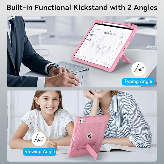 Case for iPad Pro 13 Inch Case (M5 2025/ M4 2024) with Pencil Holder, Built-in Stand, Military Grade Shockproof Protective Cover for iPad Pro 13" 8th/ 7th (Rose Gold)