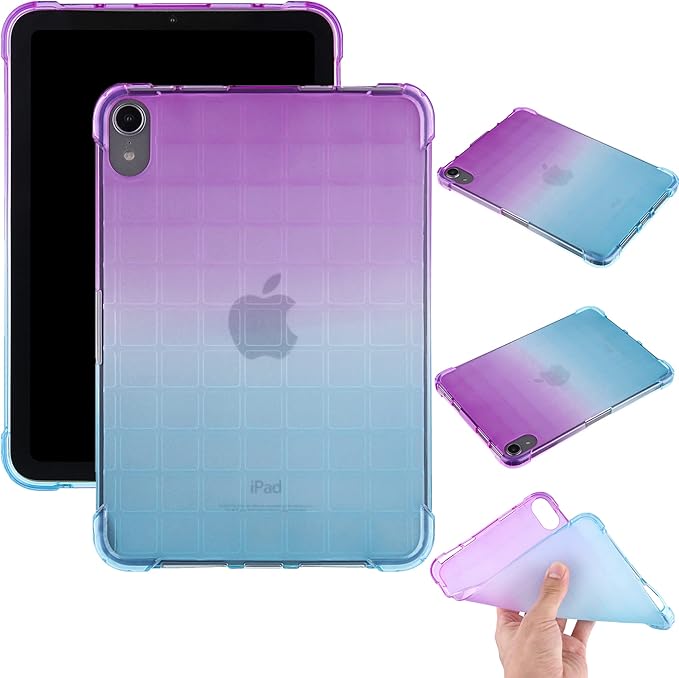 for iPad (A16) 11th Generation 11" 2025 & iPad 10th Generation Case 10.9 inch 2022, Lightweight Thin Translucent Soft TPU Back Shockproof Matte Clear Silicone Gradient Shell, Purple & Green