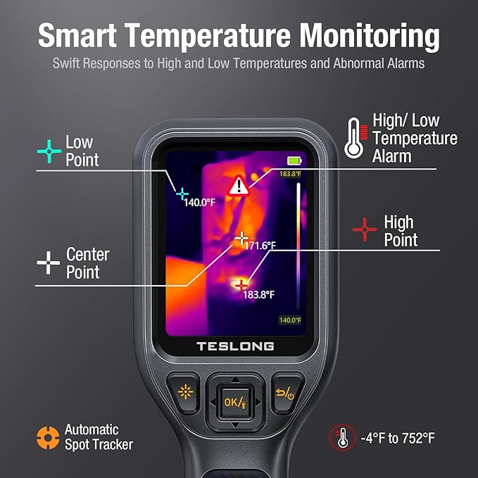 Teslong Thermal Imaging Camera, Super Resolution 240 x 180, 3.2" LCD Screen Handheld 25 HZ Refresh Rate Infrared Imager, 120 x 90 IR Resolution, Portable Carrying Case ﻿