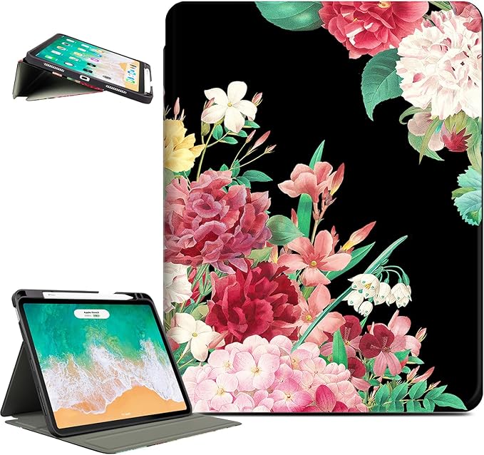 for iPad Air 11 Inch Case M4/M3/M2 2026, for iPad Air 5Th/4Th Gen Cases 10.9-inch,for iPad Pro 11 Inch Case 4Th/3Rd/2Nd/1St Generation Typing Stand 4 Viewing Stand,Pencil Holder,Vintage Flower