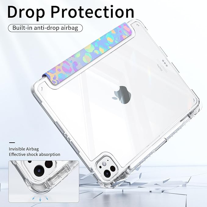 Clear Case for ipad Air 13 inch M3 2025 & M2 2024, ipad Pro 12.9" 6th/5th/4th/3rd Generation with Pencil Holder, Trifold Stand Shell, Slim Shockproof Clear Back, Composition Book