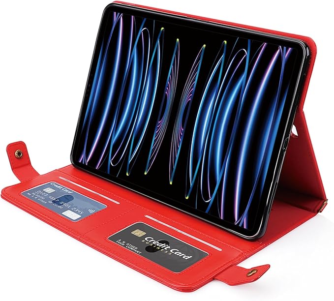 Handbag Case for iPad Pro 12.9-inch (4th/5th/6th Gen) & iPad Air 13" 2025/2024, Techcircle Folio Stand PU Leather Crossbody Wallet Case with Pencil Holder, Hand Strap & Shoulder Strap, Red