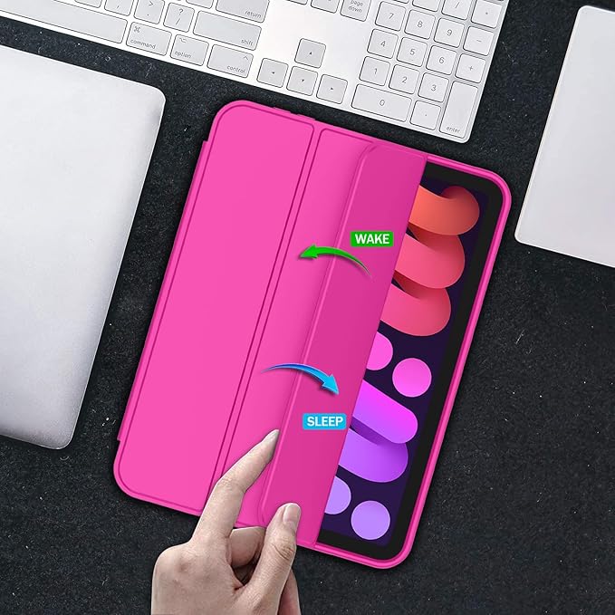 iMieet iPad mini 7 Case 2024 (A17 Pro), iPad mini 6 Case (8.3-Inch,2021 Model), iPad mini 7th/6th Generation Case with Pencil Holder, Trifold Stand Smart Case with Soft TPU Back,Rose Red