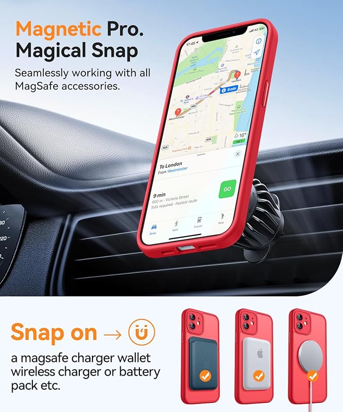 CANSHN Magnetic for iPhone 12 Mini Case, Upgraded [Full Camera Protection] [Compatible with Magsafe] [Translucent Matte] Shockproof Protective Phone Case for iPhone 12 Mini 5.4" - Red
