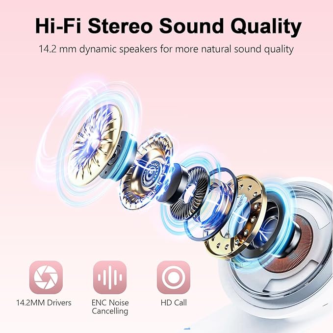 Wekily Wireless Earbuds, Bluetooth 5.3 Headphones LED Power Display, 2025 New Wireless Earphones, 4 ENC Noise Cancelling Mic, HiFi Stereo, 48H Playtime Mini Case IP7 Waterproof for iOS Android