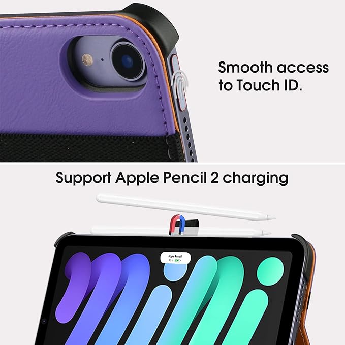 iPad mini 7 Case (A17 Pro) 2024, iPad mini 6 Case 2021, iPad mini 7th/6th Generation Case 8.3 Inch,Premium PU Leather Folio Stand Cover with Pencil Holder and Multi-Viewing Angles（Purple）