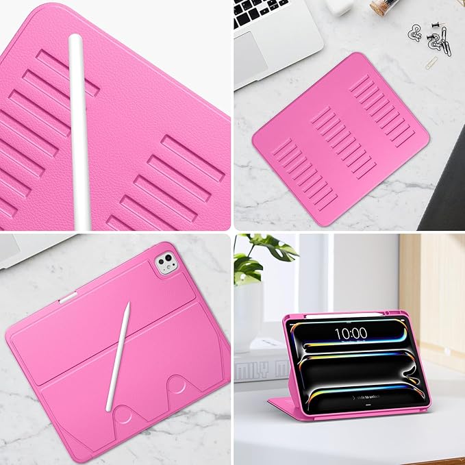 VIKESI Case for iPad iPad Pro 13-inch M5 or M4 Released in 2025 or 2024,Multiple Angles Magnetic Stand Cover,Shockproof Soft Back,Pencil Holder,and Auto Sleep/Wake,Rose
