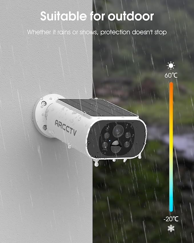 ARCCTV Solar Security Camera Outdoor Wireless, 4MP Battery Powered Home Surveillance Camera with Embedded Solar Panel, PIR Motion Sensor, 2.4G/5G Dual Band WiFi