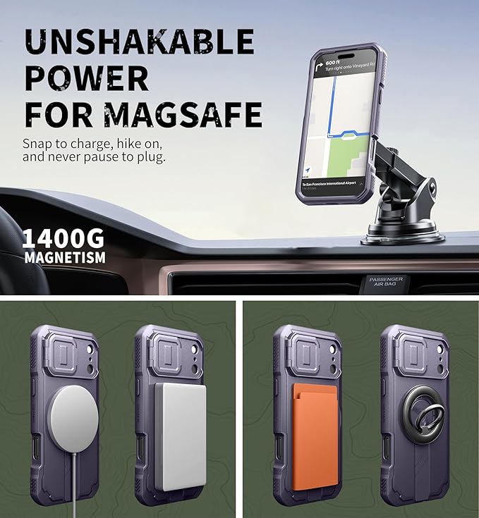 Dexnor for iPhone 17 Pro Max Case, [2 Front Frame & Built-in Flip Camera Cover & Kickstand], Compatible with MagSafe, Heavy-Duty Rugged Shockproof Case with Screen Protector, 6.9 inch Phantom Purple