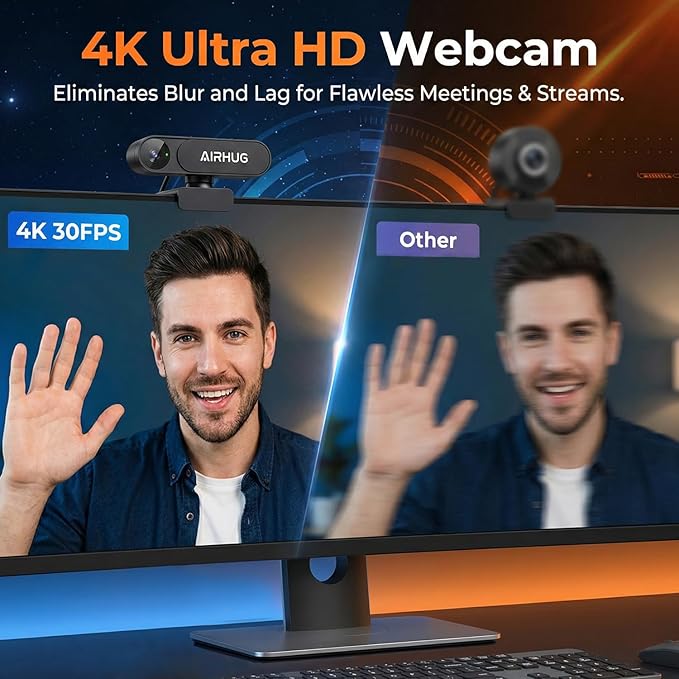 AIRHUG 4K UHD USB Webcam No Mic with Privacy Cover for Secure Meetings - 16MP Sony Sensor, PDAF Fast Focus, 63° Gold FOV, Auto Light Correction, Streaming Camera Without Audio for PC/Laptop/Desktop