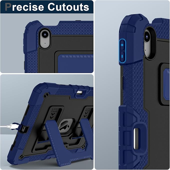 Kids Friendly Case for iPad Air 11 Inch M4 M3 M2 2026/2025/2024 Case with Pencil Holder & Shoulder Strap, Military Grade Shockproof Kickstand Hard Shell Protective Cover,Blue+Black
