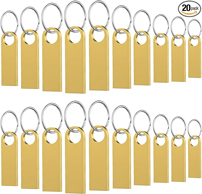 20 Pack 4GB USB Flash Drive with Keychains, Wooolken Sleek Metal USB 2.0 Thumb Drives Memory Stick for PC Laptop Computer(Gold)