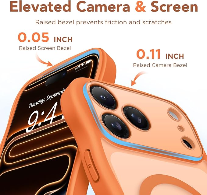 CAPRARO Magnetic for iPhone 17 Pro Max Case for Women Girls, Upgraded [Full Camera Protection] [Compatible with MagSafe] Cute Wave Translucent Matte Phone Case for iPhone 17 Pro Max, Clear Orange
