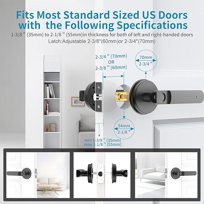 Foxgard Biometric Door Lock with Smart APP Fingerprint Knob Remote Control with APP Smart Door Knob for Home/Bedroom/Office/Apartment/Airbnb Black