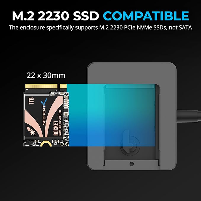 SABRENT USB-C Enclosure for M.2 2230 PCIe NVMe SSDs, 10Gbps Transfer Speed, UASP and Trim Support, Compatible with Windows, macOS, Linux (EC-NE30)