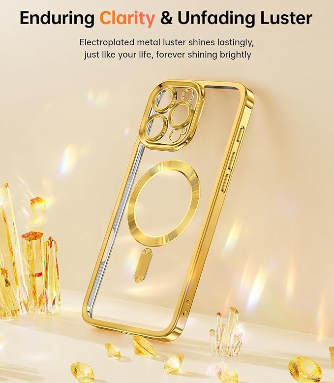 Meifigno Case Designed for iPhone 16 Pro 6.3 Inch, [Compatible with MagSafe] [2X Screen Protectors] [Glitter Card & Wrist Strap] Surround Lens Protection Designed for iPhone 16 Pro Case, Gold