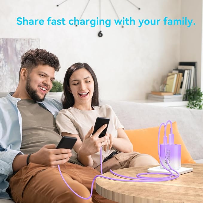 USB C Charger Block, 2Pack 40W 4 Ports Type C Fast Phone Charging Cubes PD USBC Wall Plug+QC 3.0 USB A Charger Power Brick Box for iPhone 16/15/14/13/12/11 Pro Max, Galaxy,Gradient Purple+Blue