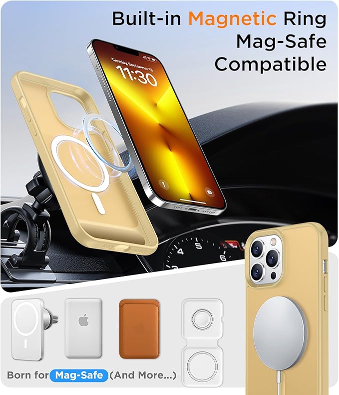 Magnetic Compatible with iPhone 13 Pro Max Case, [Built-in Invisible Kickstand][Compatible with MagSafe][Military Grade Shockproof] Slim Translucent Matte Phone Case for iPhone 13 Pro Max 6.7"