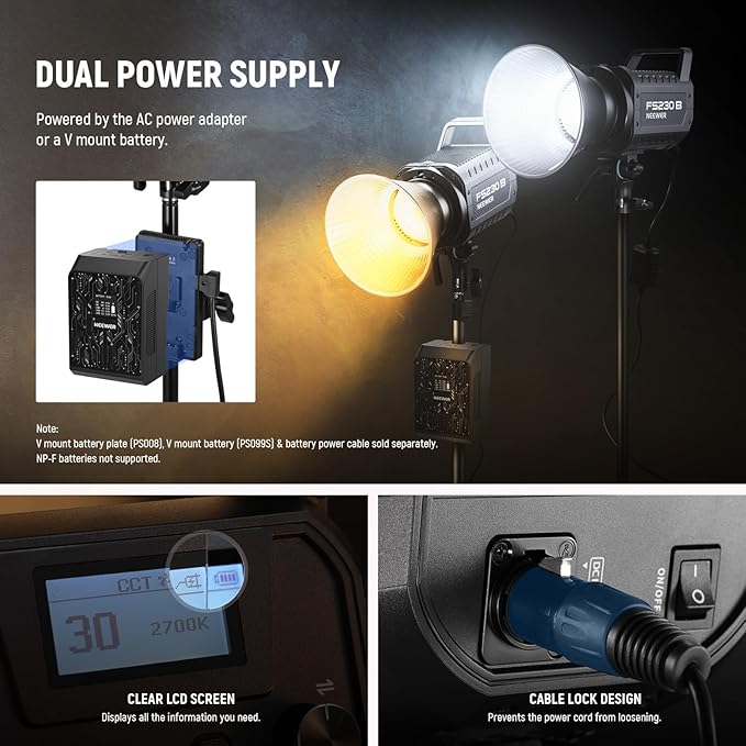 NEEWER FS150B LED Video Light 2.4G/APP Control,130W Bi Color COB Silent Photography Continuous Output Lighting with 4 Types Precise Dimming, 72000lux/1m, 2700K-6500K, CRI 97+,12 Effects, Bowens Mount