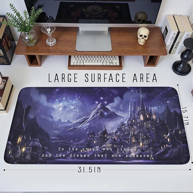 Purple Velaris Desk Mat Acotar Desk Mat Night Castle Fantasy Mouse Pad Large for Desk Computer Laptop Aesthetic Desk Pad Keyboard Pad 31.5 x 15.7 in for Office Desk Decor