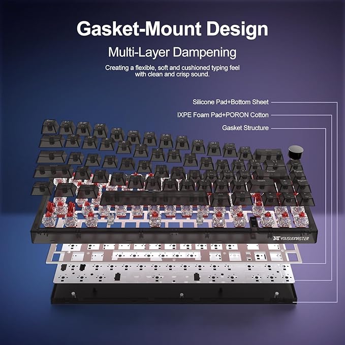 X83 Wired Gaming Keyboard with Volume Knob,60 Percent Mechanical Keyboard Gasket Mount RGB Backlit with Software,Mini Keyboards with 66 Keys Hot Swappable Red Switch,Translucent Black