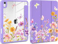Case for iPad Air 13 inch 2026 M4 2025 M3 2024 M2 Release Slim Lightweight Shockproof Cute Violet Cover with Clear Back TPU Edge Pencil Holder Trifold Stand Auto Wake Sleep, Watercolor Flower
