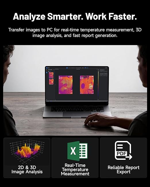 TOPDON TC004 Thermal Imaging Camera, 256 x 192 IR High Resolution 8-Hour Battery Life Handheld Infrared Camera with PC Analysis and Video Recording Supported, 64GB Storage