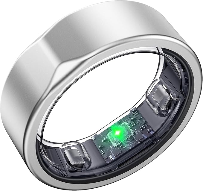 Smart Ring for Women Men, Titanium Fitness Ring with Heart Rate, Stress & Sleep Monitoring,Step & Calorie Counter, 5ATM Waterproof for iPhone and Android,No Subscription Fee(Silver, 12)