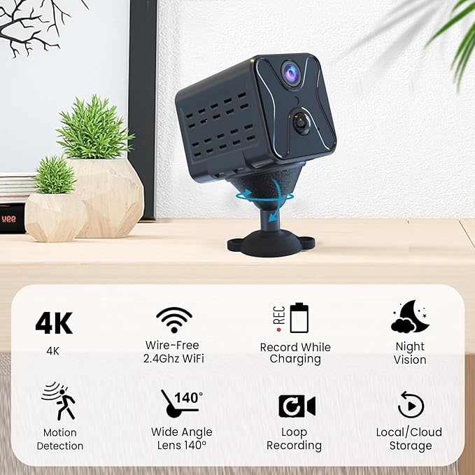 javiscam Mini Spy Camera 2026 Upgraded 4K Mini Hidden Camera,WiFi Cam with Night Vision,Remote Viewing,2800mAh Long Battery Life, Motion Detection,SD/Cloud,Security Camera for Baby and Pets