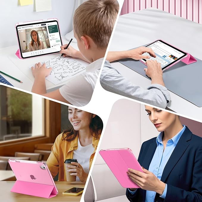 MoKo for iPad Air 11 inch Case (M4/M3/M2) 2026/2025/2024, iPad Air 5th/4th Gen 10.9 inch Case 2022/2020 with Pencil Holder, Slim Light Trifold Cover with Hard PC Translucent Back Shell, Persian Pink