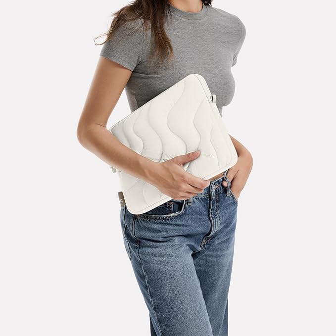 tomtoc 360 Protective Puffy Laptop Sleeve for 16-inch MacBook Pro M5 Pro/Max (2026) A3428 A3429, M4/M3/M2/M1 Pro/Max A3403 A3186 A2991, Quilted Design Soft Cute Puffer Bag Case for Dell XPS 16 Laptop