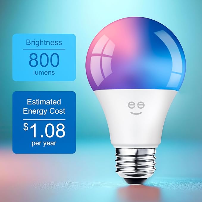 Geeni Prisma 800 Dimmable Smart Light Bulbs with 2.4 GHz Wi-Fi Connectivity – Color-Changing & Tunable White, A19 LED Smart Bulb – Compatible with Alexa & Google, 2-Pack