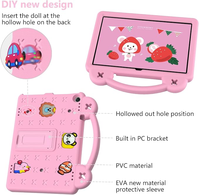 AKABEILA Compatible with ONN 10.1(GEN3) 2022(1000071485)/Fire HD 10 Plus(2021/2023)/Amazon Fire HD 10(2021/2023) Tablet Case, Kids Case with Shoulder Strap & Stand Handle for Girl Kid Gift Pink