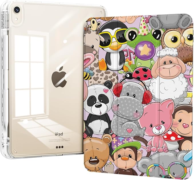 Case for iPad mini 7 2024 (A17 Pro)/ iPad mini 6 (2021), iPad 8.3-inch 7th/6th Generation Case, Trifold Stand Protective Slim Clear Back Cover with Pencil Holder, Cute Animals