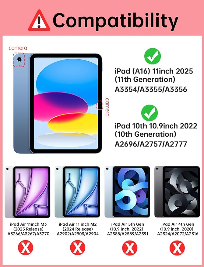 Kids Shockproof Case for iPad A16 (2025)/iPad 10th Gen (2022) with Pencil Holder&Handle Stand, Super Protection EVA Toddler-Friendly Cover for iPad 11th (A16) 11"/10th Generation 10.9"-Red