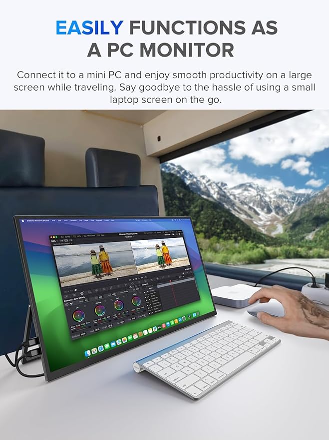 UPERFECT Portable Monitor, 22" 2K QLED 100% DCI-P3 2560×1440 QHD FreeSync HDR Laptop Monitor, w/VESA, Stand, USB-C Mini HDMI Travel Second Monitor for Computer, Phone, Mini PC, Gaming Consoles