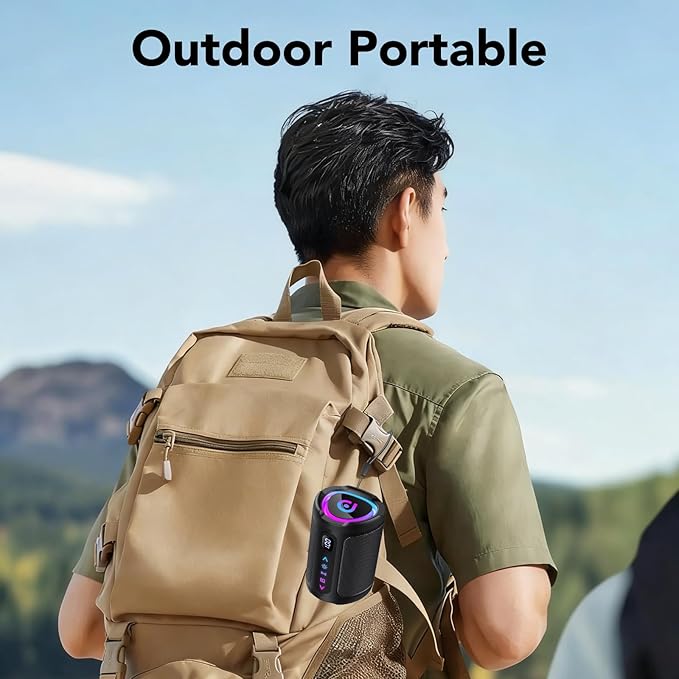 aowoka Bluetooth Speaker, 2026 Portable Wireless Speakers with Led Light, Bluetooth 5.4, 15H Playtime, Enhanced Bass, IPX7 Waterproof, Outdoor Speaker for Travel, Sport, Party, Biking.
