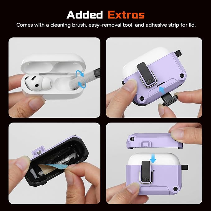 Inesore Compatible with AirPods Pro 3 Generation Case,Secure Lock & Phone Stand Design,Compatible with MagSafe,Automatic Snap Switch Secure Cover for New AirPods Pro 3rd (2025)-Purple