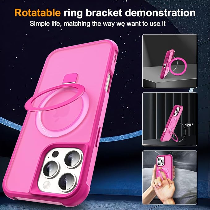 SKYLMW Compatible with iPhone 16 Pro Case with Invisible Magnetic O-Ring Stand Military-Grade Translucent Case for iPhone 16 Pro 6.3" [Compatible with Mag-Safe][Great Grip Feeling], Rose