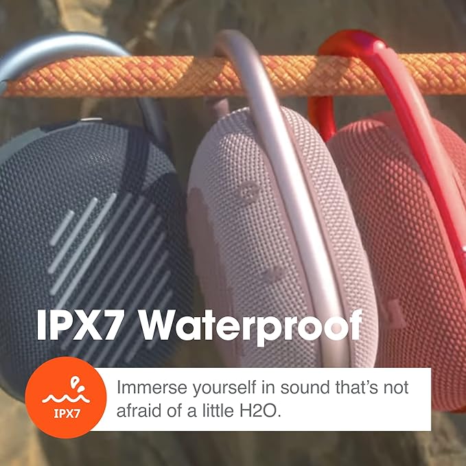 JBL Clip 4, Black/Orange - Portable Bluetooth 5.1 Speaker - Up to 10 Hours of Play - Waterproof & Dust Resistant - Includes Noise & Echo-Canceling Speakerphone