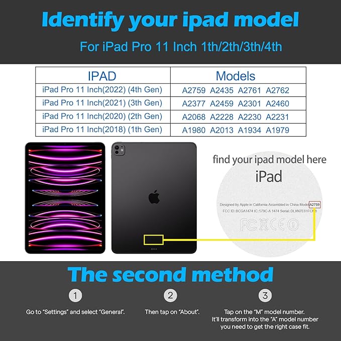 for iPad Pro 11" Case 4th/3rd/2nd/1st Generation (2022-2018), Microfiber Leather Folio Cover with Auto Sleep/Wake, Apple Pencil Holder, Multiple Viewing Angles, Secure Buckle Closure (Black)