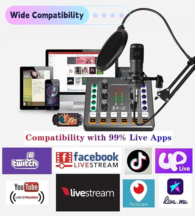 Podcast Equipment Bundle, BM-800 Recording Studio Package with Voice Changer, Live Sound Card - Audio Interface for Laptop Computer Vlog Living Broadcast Live Streaming