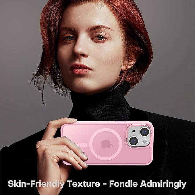 Newfuture Magnetic for iPhone 15 Case [Compatible with Magsafe] [Military Grade Drop Protection] Translucent Matte Anti-Fingerprint Shockproof Phone Case for iPhone 15 6.1 inch, Chalk Pink