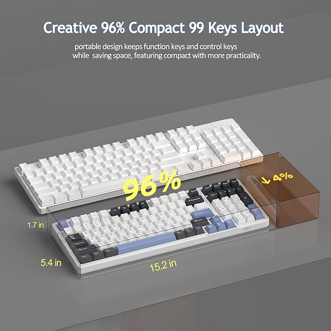 MageGee LIGHT100 Wireless Creamy Keyboard, Gasket Structure Hot Swappable, Tri-Mode 2.4G/USB-C/BT5.0 RGB Backlit Mechanical Gaming Keyboard for Win/Mac/PC, PBT Keycap, 4000mAh Battery, Blue