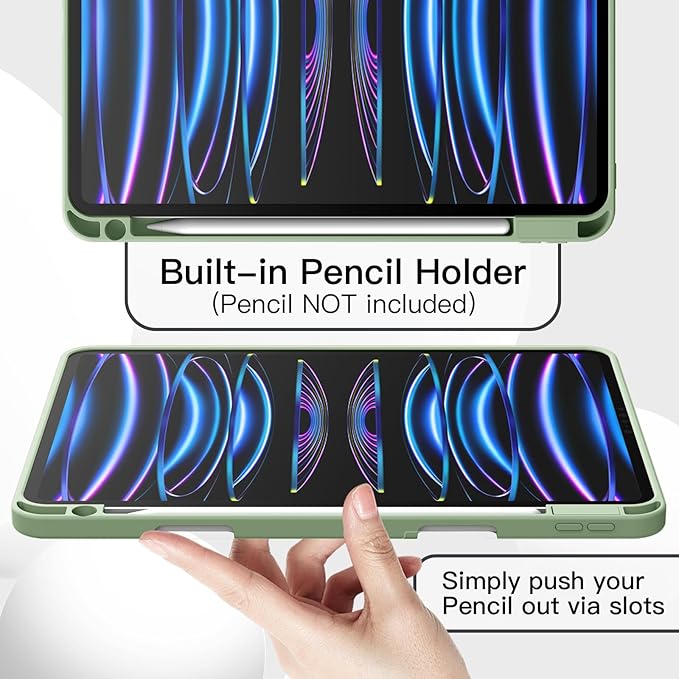 JETech Case for iPad Pro 11 Inch 2022/2021/2020 Model (4th/3rd/2nd Generation), with Pencil Holder, Support 2nd Pencil Charging, Slim Tablet Cover with Soft TPU Back, Auto Wake/Sleep (Matcha Green)